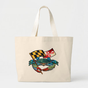 Grand Tote Bag Drapeau du Maryland de crabe bleu