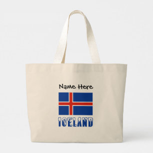 Grand Tote Bag Drapeau islandais et islandais avec votre nom