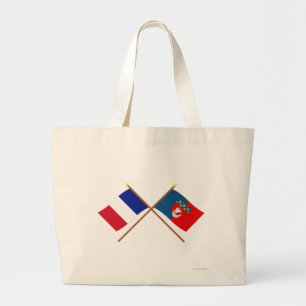 Grand Tote Bag Drapeaux croisés de la France et de Paris
