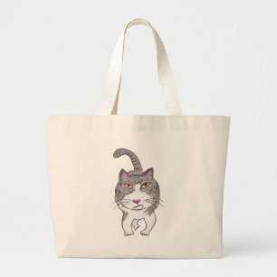 Grand Tote Bag Drôle Ami Chat Grouch Doodle Artsy