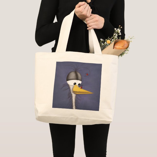 Grand Tote Bag Drôle Cartoon Egret (Devant (produit))