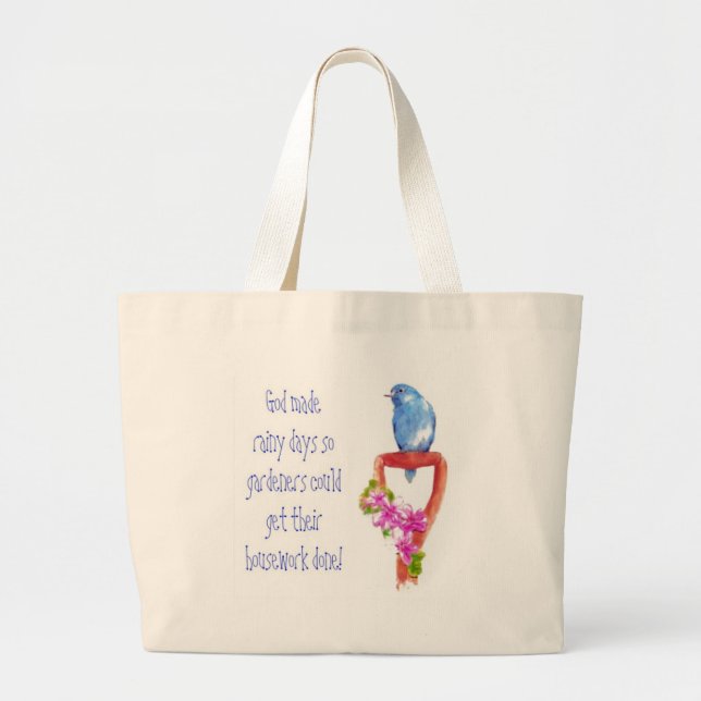 Grand Tote Bag Drôle Citation de jardinage, Bluebird (Devant)