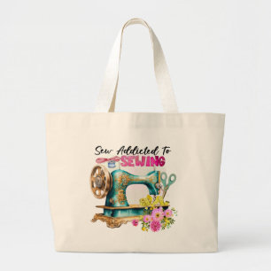 Grand Tote Bag drôle de dépendance à la couture de mot art