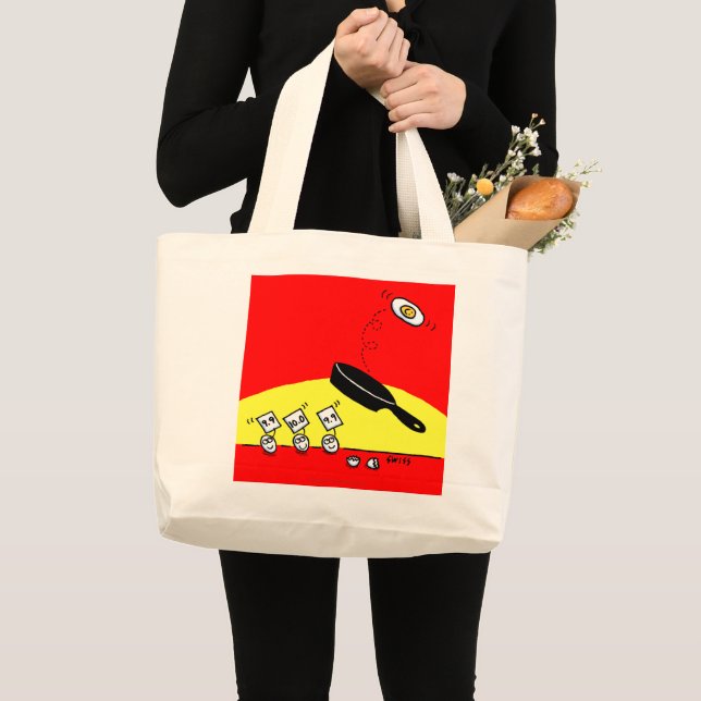 Grand Tote Bag Drôle Egg Gymnastique Dessin Art Rouge et Jaune (Devant (produit))