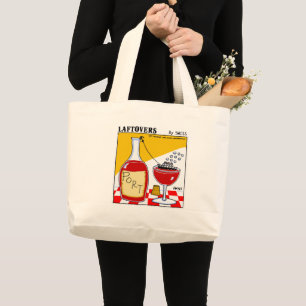 Grand Tote Bag Drôle Port Vin Cartoon Art avec bateau de croisièr