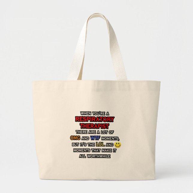 Grand Tote Bag Drôle Respiratoire Thérapeute ... OMG WTF LOL (Devant)