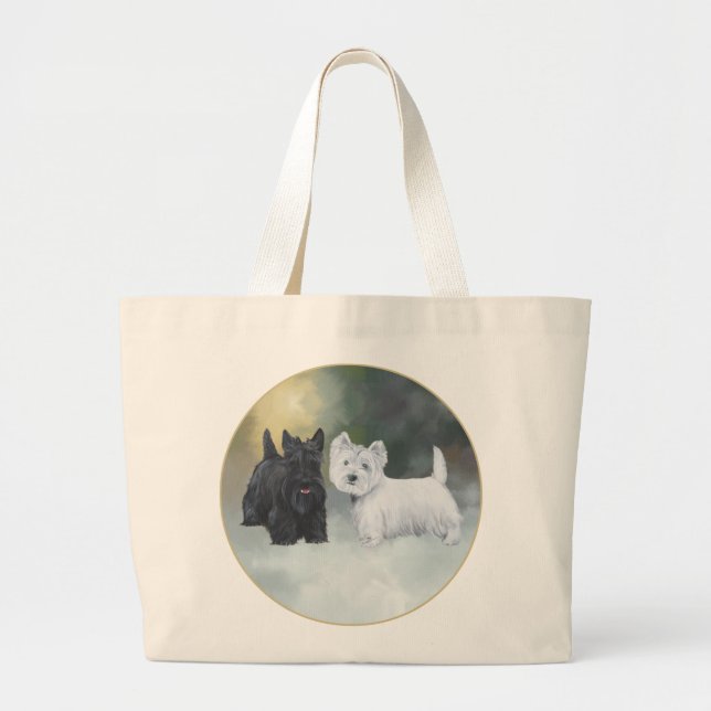 Grand Tote Bag Ecosse Westie hiver (Devant)