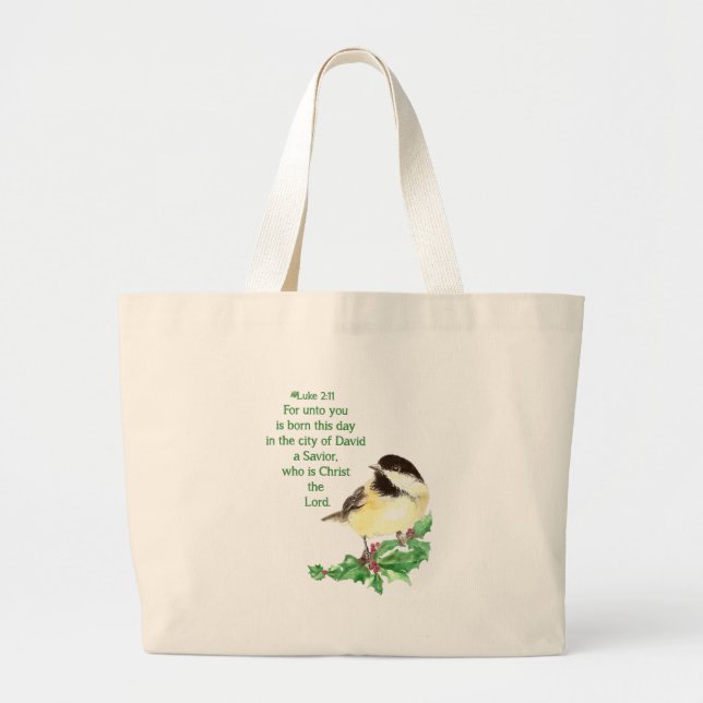Grand Tote Bag Écriture chrétienne de Noël Sticker Écriture (Devant)