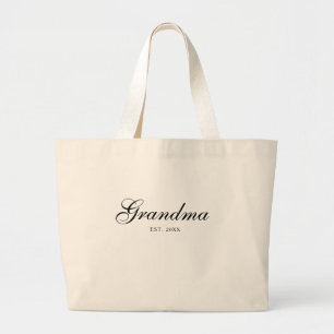 Grand Tote Bag Écriture Élégante Noire Grand-mère Établie