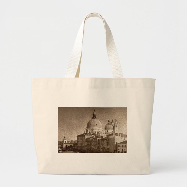 Grand Tote Bag Effet Papier Sepia Venise Grand Canal (Devant)