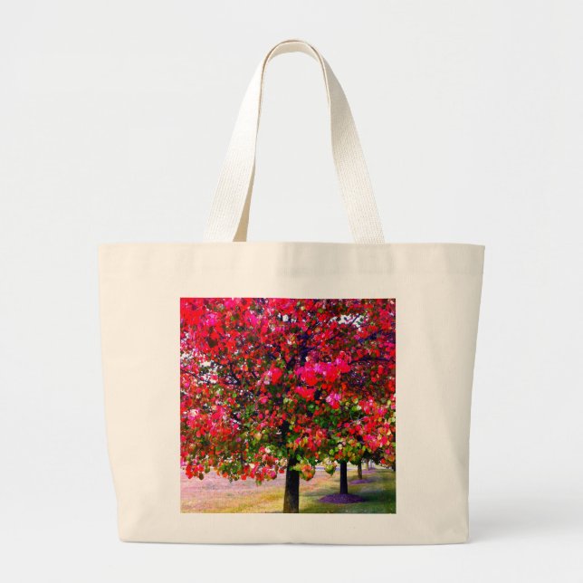 Grand Tote Bag Élégant automne Automne rose impressionniste arbre (Devant)
