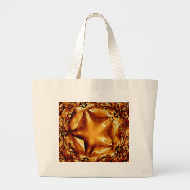 Grand Tote Bag Élégant Chic Cuivre Or Star de Noël (Devant)