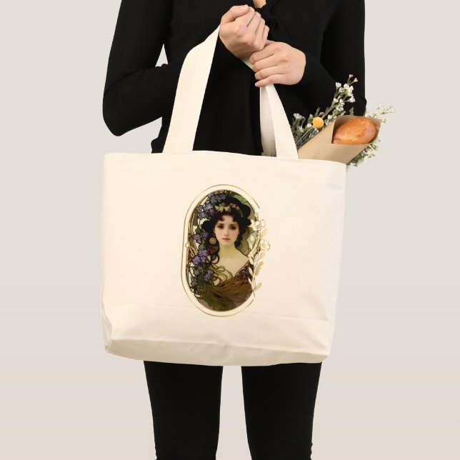 Grand Tote Bag Elégant Mucha Style Portrait d'une belle femme (Devant (produit))