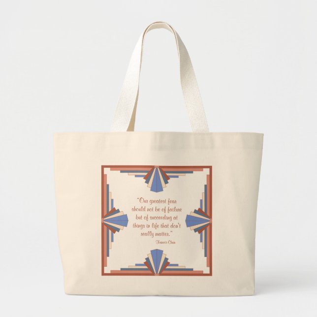 Grand Tote Bag Éléments Art déco en or rose & bleu (Devant)
