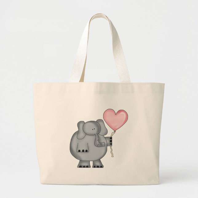 Grand Tote Bag Éléphant avec le ballon de coeur (Devant)