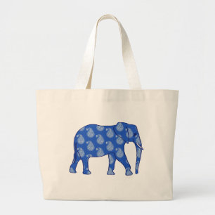 Grand Tote Bag Éléphant paisley - bleu cobalt et blanc