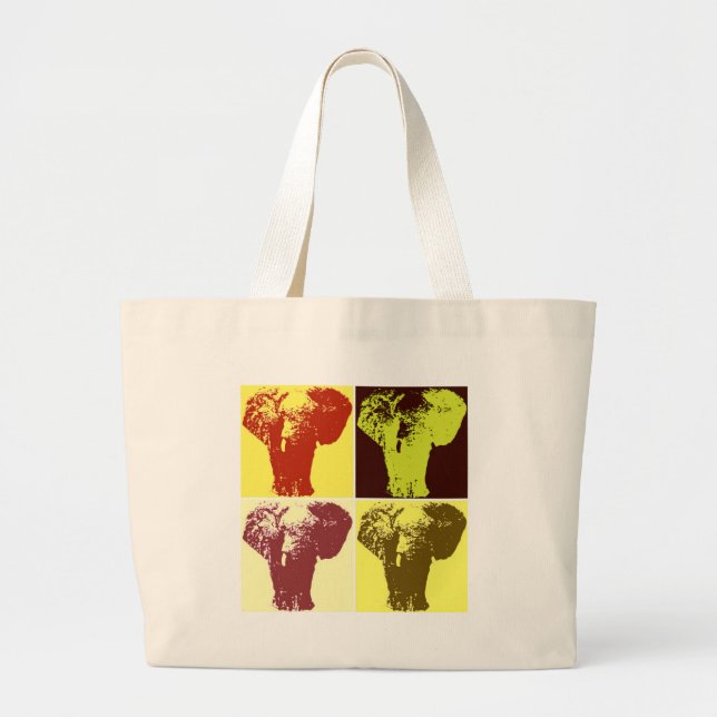 Grand Tote Bag Eléphant Pop Art (Devant)