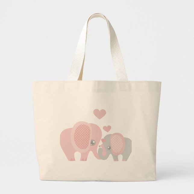 Grand Tote Bag Éléphant rose de beau bébé (Devant)
