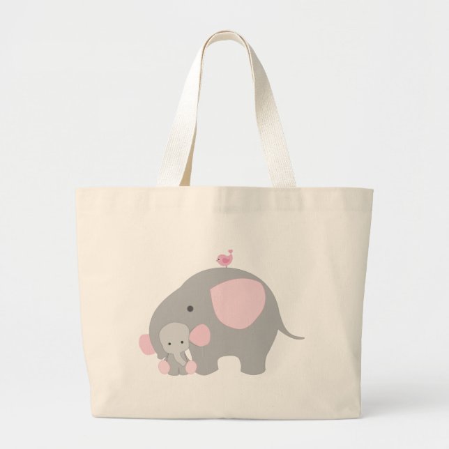 Grand Tote Bag Éléphant rose de beau bébé (Devant)