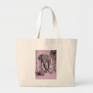Grand Tote Bag Eléphant Se Promenant Dans La Savane Boisée En Ros