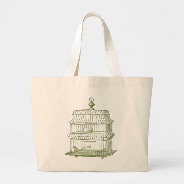Grand Tote Bag éléphant vert fourre-tout de cage à oiseaux (Devant)