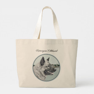 Grand Tote Bag Elkhound norvégien et peinture de village art de c