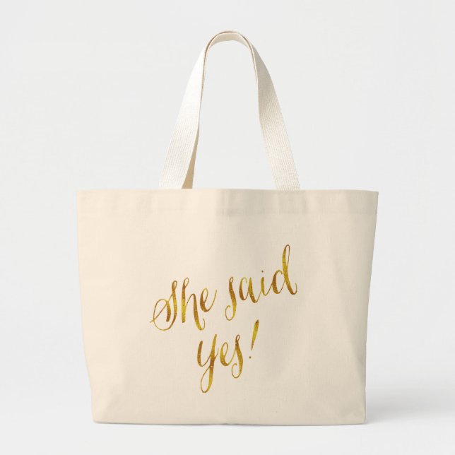 Grand Tote Bag Elle A Dit Oui Citer Faux Gold Foil Metallic Desig (Devant)