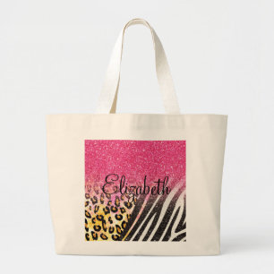 Grand Tote Bag Empreinte de léopard à la mode, zèbre rayures
