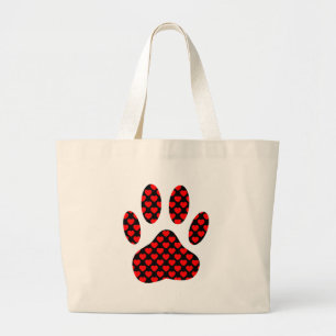 Grand Tote Bag Empreinte de patte de chien avec les coeurs