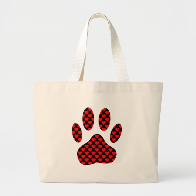 Grand Tote Bag Empreinte de patte de chien avec les coeurs (Devant)