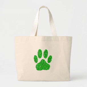 Grand Tote Bag Empreinte de patte de chien de feuillage vert