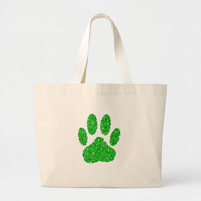 Grand Tote Bag Empreinte de patte de chien de feuillage vert (Devant)