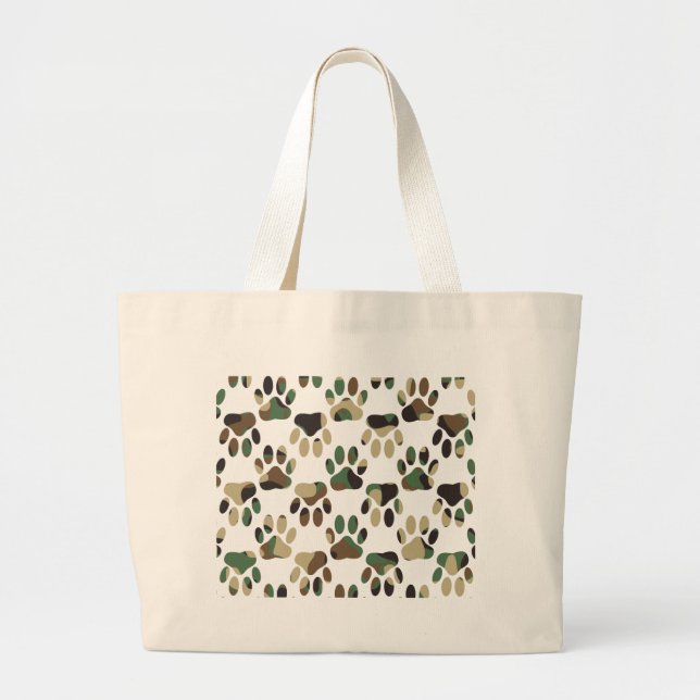 Grand Tote Bag Empreinte de patte de chien Motif Camo (Devant)