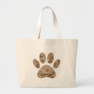 Grand Tote Bag Empreinte de patte en détresse de Camo Dog du dése