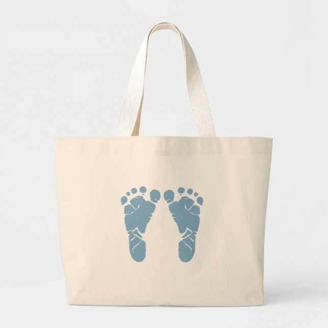 Grand Tote Bag Empreintes de pas de bébé bleu (Devant)