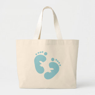 Grand Tote Bag Empreintes de pas de bébé bleu