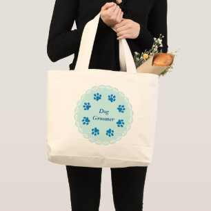 Grand Tote Bag Empreintes de pattes bleus #2 de la dentelle