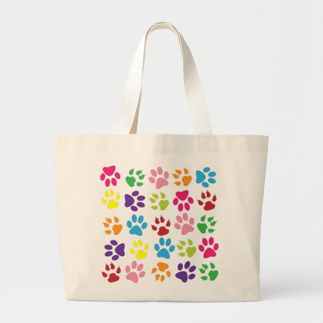 Grand Tote Bag Empreintes de pattes colorés (Devant)