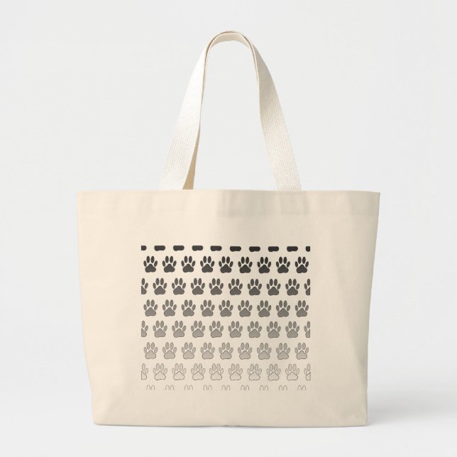 Grand Tote Bag Empreintes de pattes dégradés en noir et blanc et  (Devant)