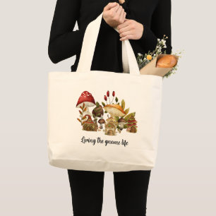 Grand Tote Bag Enchantement Gnome Champignons
