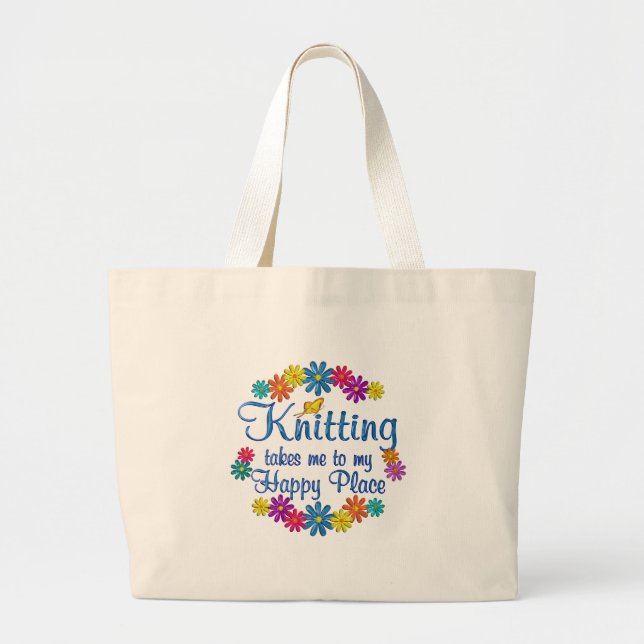 Grand Tote Bag Endroit heureux de tricotage (Devant)