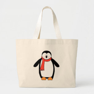 Grand Tote Bag Enveloppé de pingouin dans l'écharpe rouge