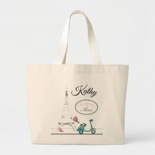 Grand Tote Bag Équitation de scooter après Tour Eiffel Paris