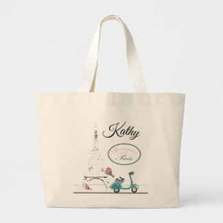 Grand Tote Bag Équitation de scooter après Tour Eiffel Paris
