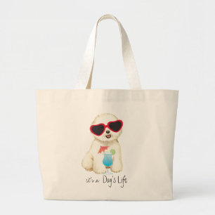 Grand Tote Bag Été Bichon Frise