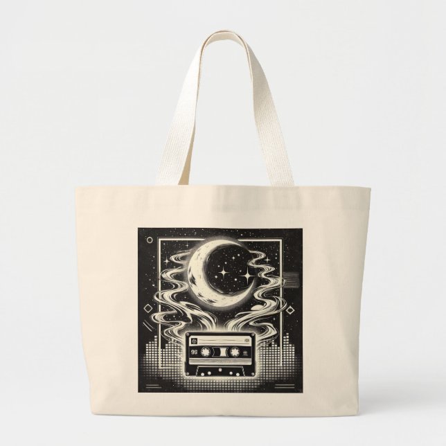 Grand Tote Bag Ethereal 90s Retro Poster Design - Noir et Blanc (Devant)