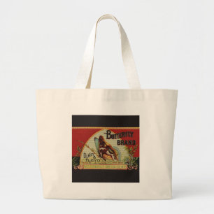 Grand Tote Bag Étiquette de publicité pour papillon antique