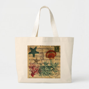 Grand Tote Bag étoiles de mer de corail côtières tropicales