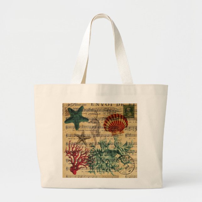 Grand Tote Bag étoiles de mer de corail côtières tropicales (Devant)