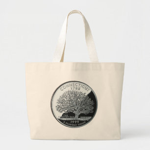 Grand Tote Bag Faux Connecticut State Quartier Charte Chêne Arbre